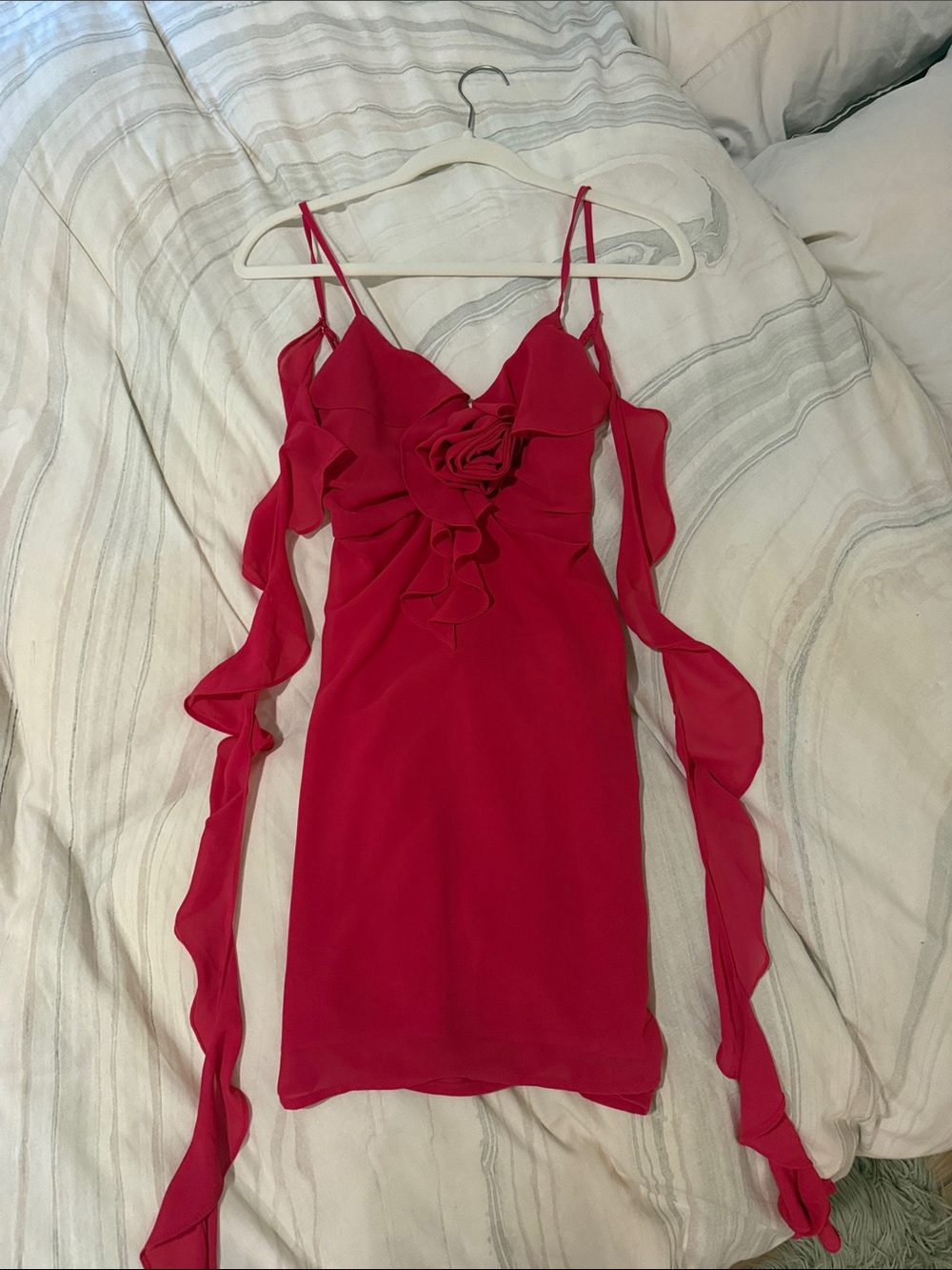 Peppermayo Hot Pink Ruffle Rose-Accent Mini Dress